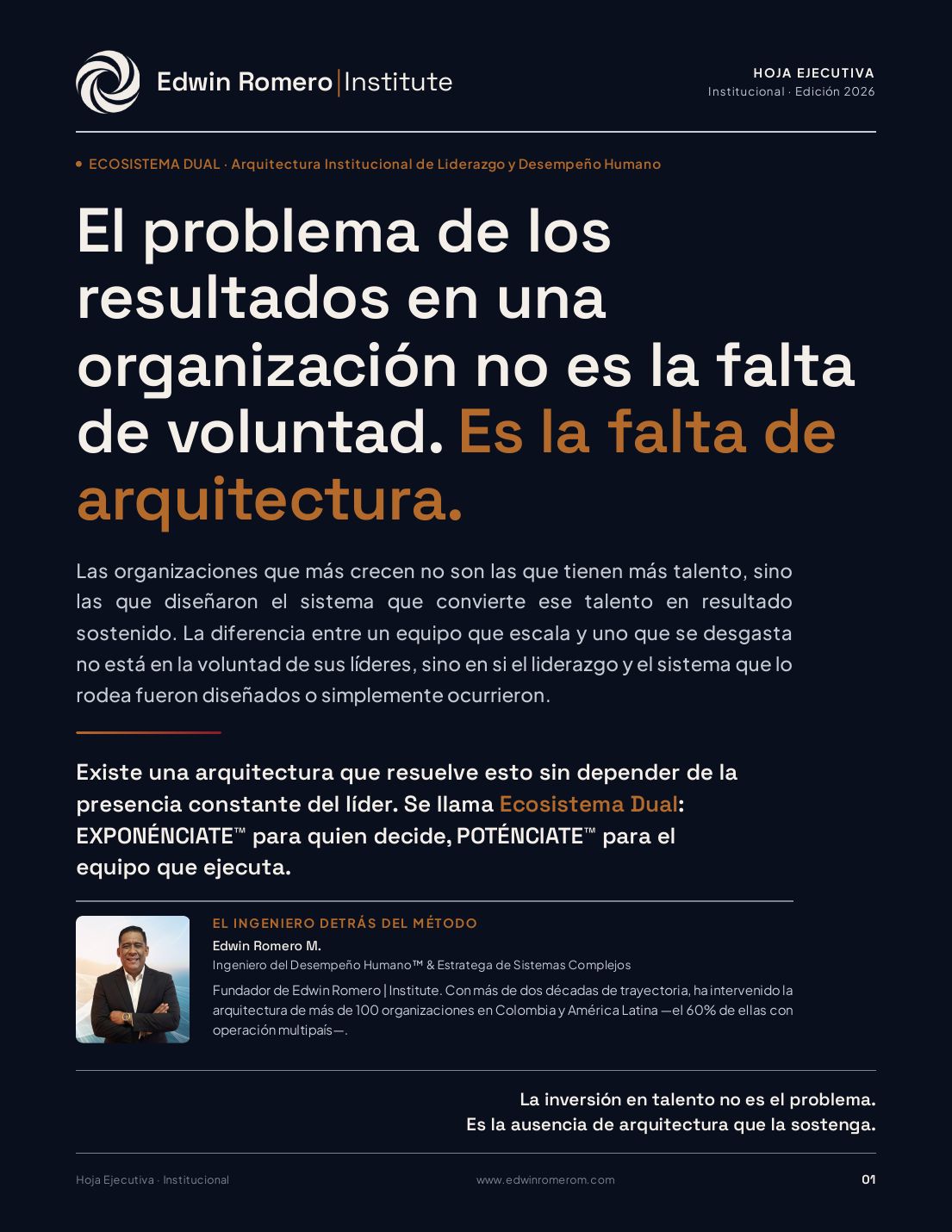 Primera página de la hoja ejecutiva Institucional