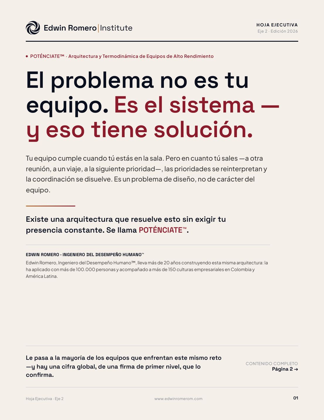 Primera página de la hoja ejecutiva de POTÉNCIATE