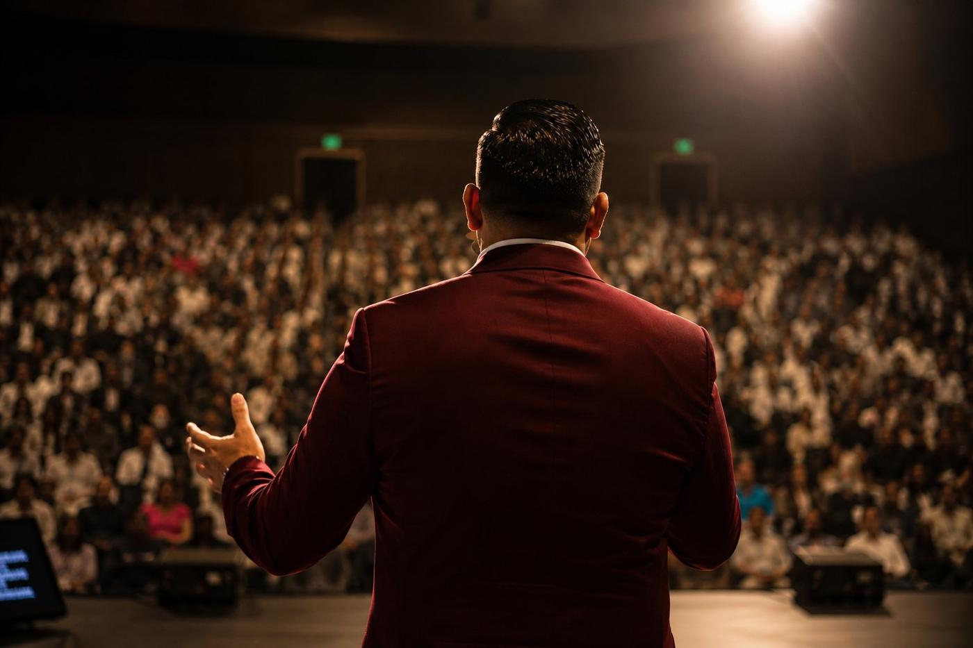 Edwin Romero M. ante un auditorio lleno